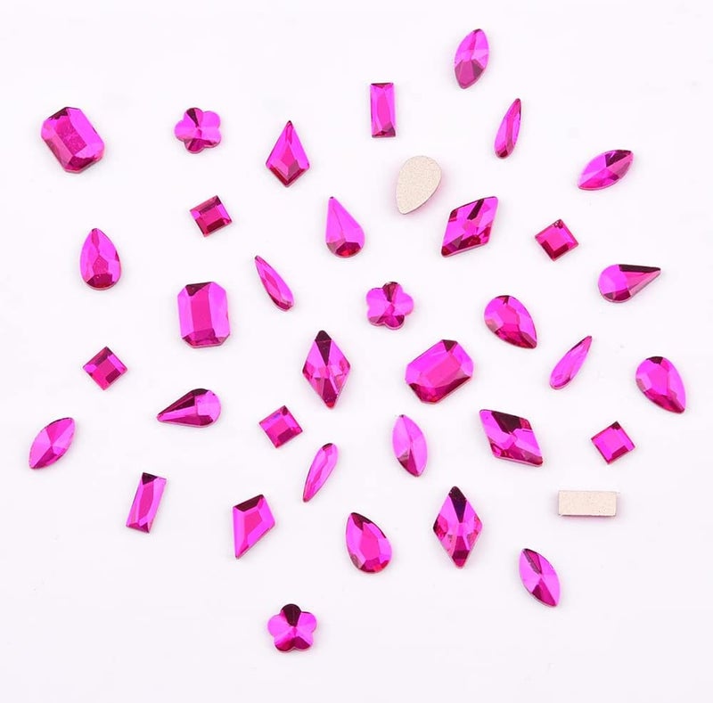 Tisslan Mix 10 Shapes Assortment Flat Back Shine Hot Pink Nail Crystals Gems Diamonds for Nail Decoration Design Decoration Accessory - Image 4