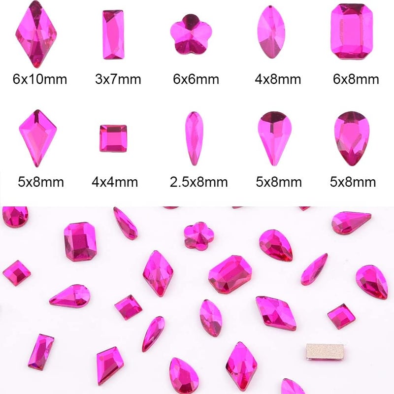 Tisslan Mix 10 Shapes Assortment Flat Back Shine Hot Pink Nail Crystals Gems Diamonds for Nail Decoration Design Decoration Accessory - Image 2