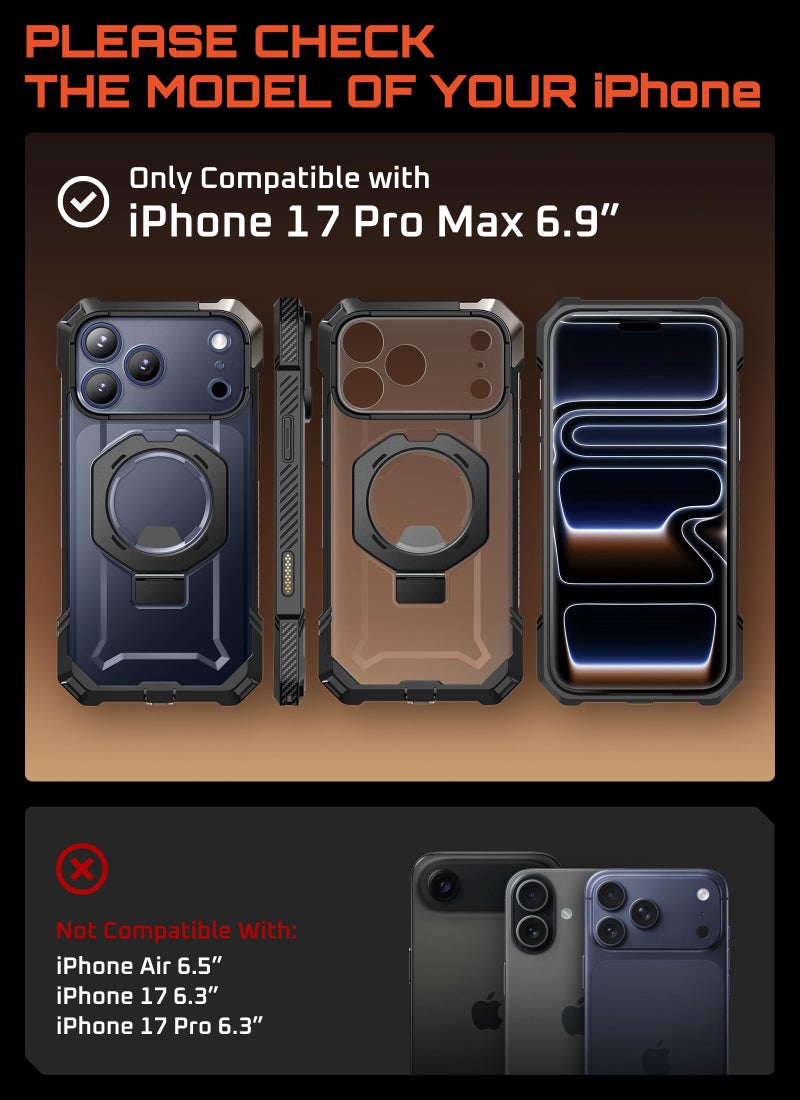 SUPCASE for iPhone 17 Pro Max Case with Kickstand (Unicorn Beetle Grip), [Camera Control Cover] [Compatible with MagSafe] [Military-Grade Drop Protection] Heavy Duty Magnetic Phone Case Black - Image 2