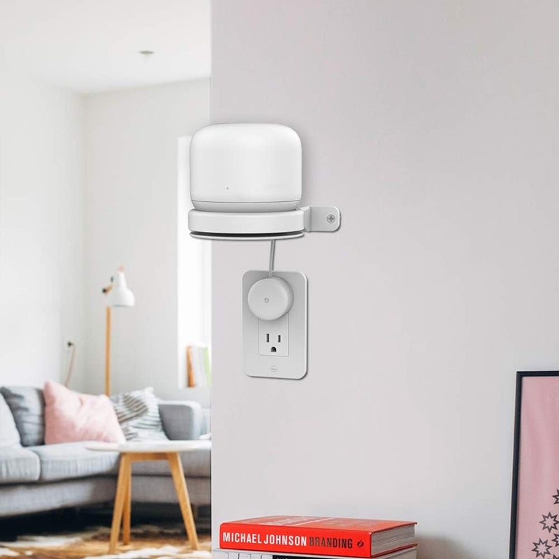 ABS Wall Mount Compatible with Nest WiFi Router- AC2200 Smart Home Wall Bracket Holder Shelf for Nest WiFi Point Built-in Cable Management White - Image 2