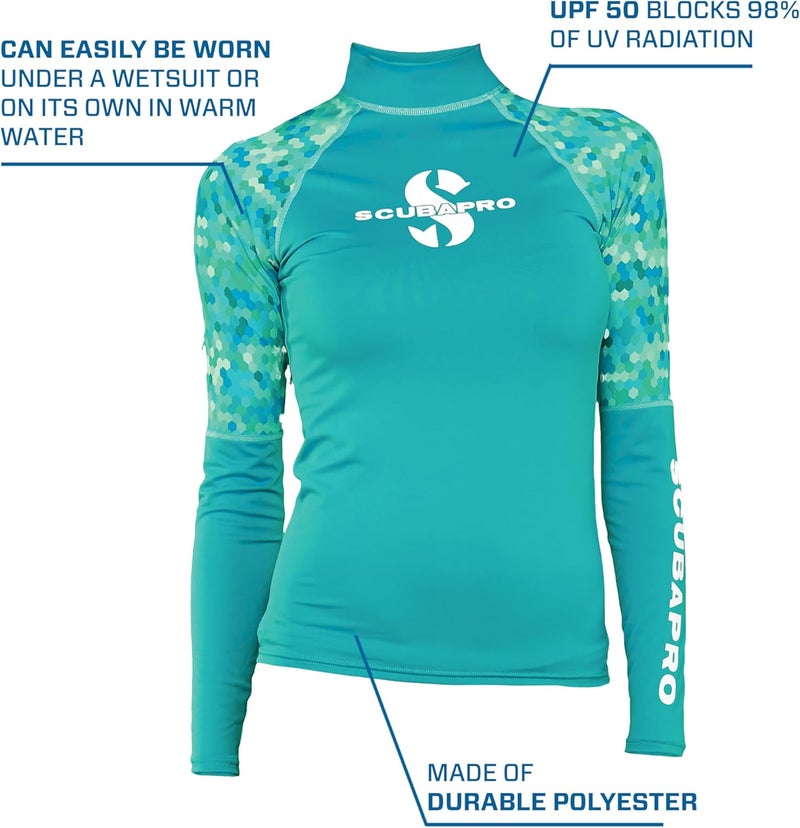 SCUBAPRO Womens Standard UPF 50 Rash Guard Long Sleeve Caribbean XS - Image 3