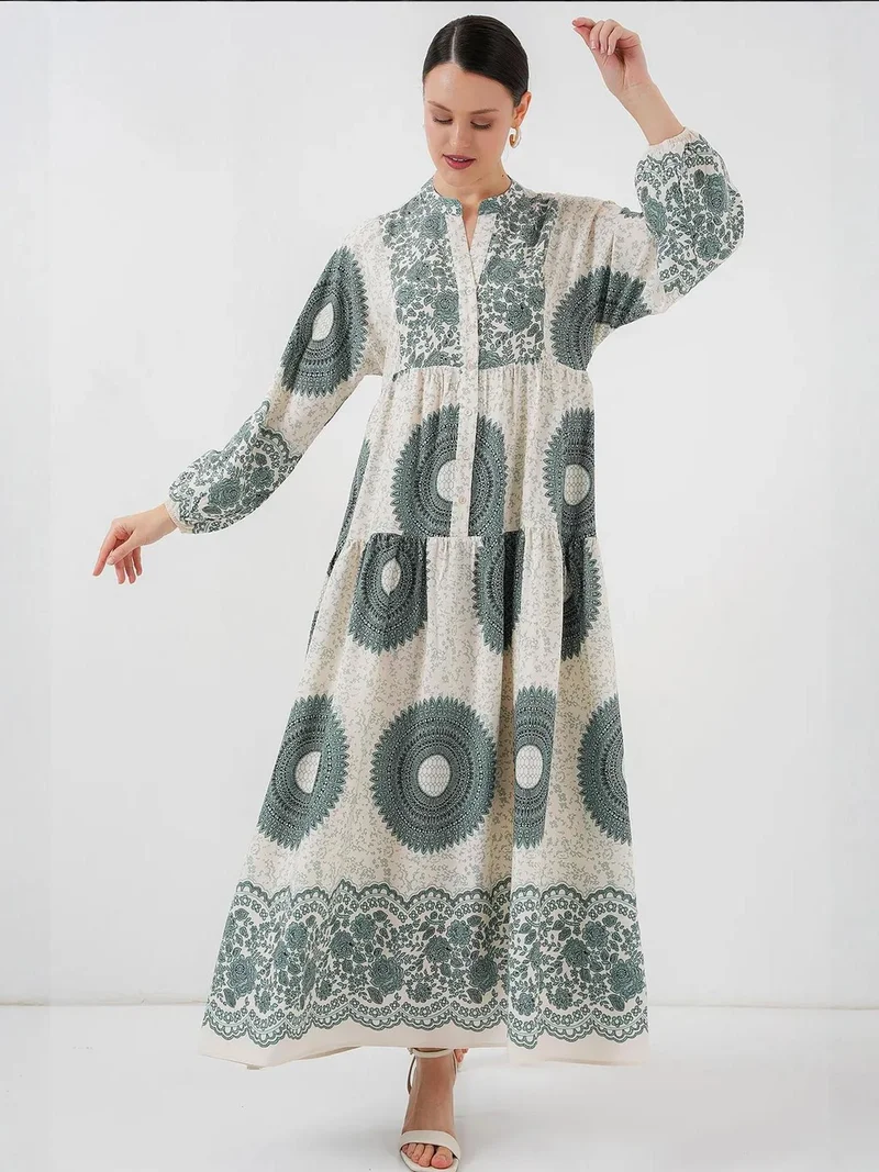 BIG DART BDART Printed V-Neck Maxi Dress with Button Closure