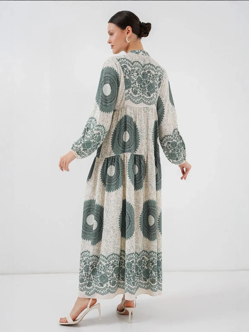 BIG DART BDART Printed V-Neck Maxi Dress with Button Closure