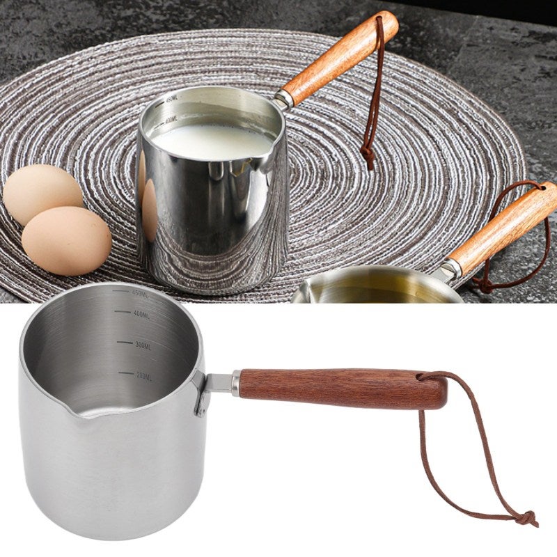 Butter Warmer Pot: Stainless Steel With Induction Bottom, Fast Even Heating, 2 Pour Spouts, Wooden Handle - Versatile Milk Warmer Saucepan for Home Kitchen Small Batch Cooking - Image 2