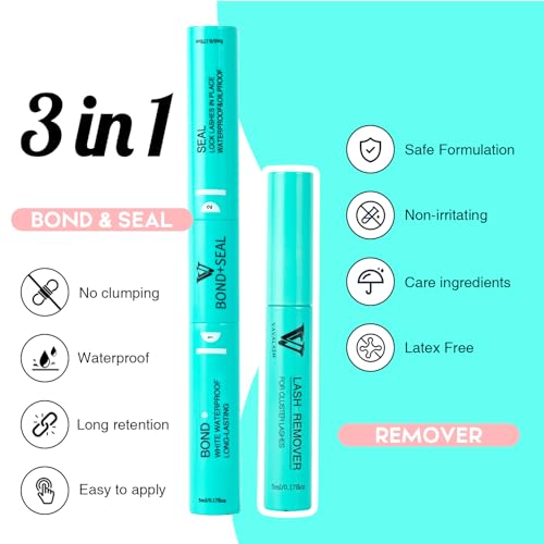 VAVALASH 3 in 1 Clear Lash Bond and Seal Clusters Glue Lash Remover Waterproof Cluster Lash Glue for DIY Eyelash Extension Strong Hold Individual for DIY Lashes at Home White - Image 3