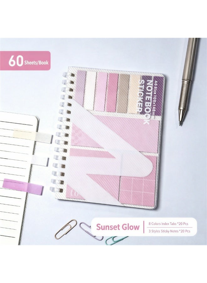 Sticky Notes Set, Divider Sticky Notes Tabs, college school supplies, college essentials , Multi-functional A6 Notebook with 220 Translucent Stickers for Students , Journaling, school Supplies, Office, Soft Coil, Pink - Image 2