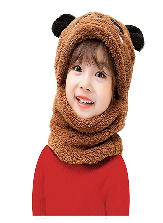 Krystle Baby Boy's & Girl's Cute Panda Animal Beanie Hat Hooded Scarf Fleece Cap Balaclava (Brown)-(2-4 Year) - Image 1