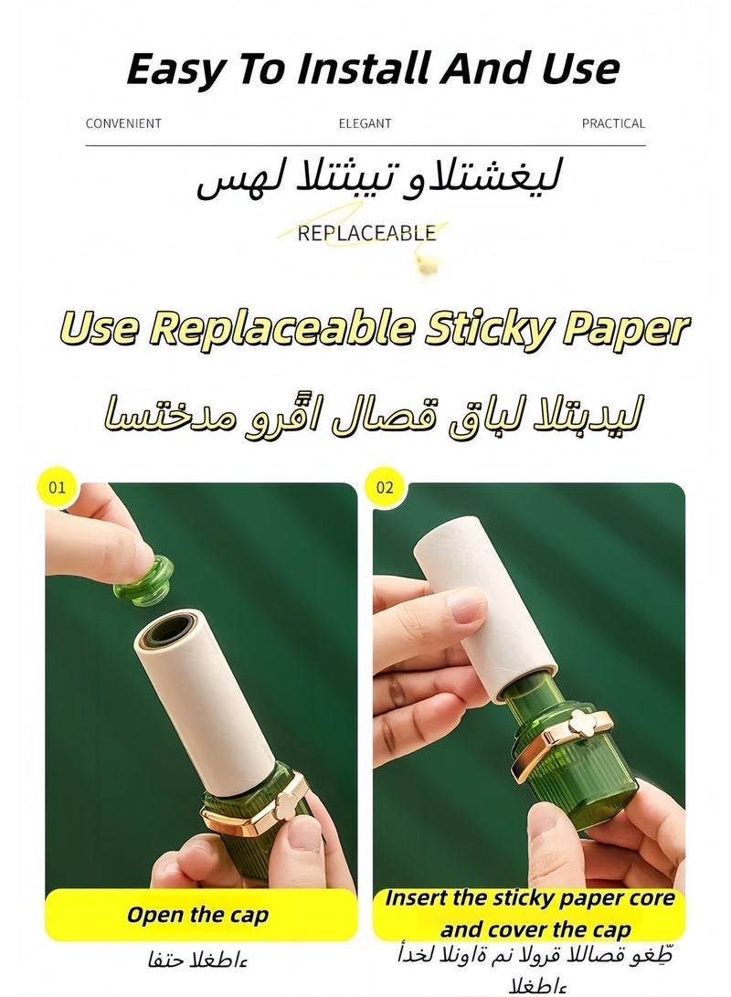 Portable Mini Lint Roller,Portable Clothing Lint Remover with Cover and 4PCS Replacement Refills, Handheld Pet Hair Remover for Carpets, Sofa, Clothes, Furniture, Cars / Lipstick Shape / Green /10.5CMX2.3CM - Image 3