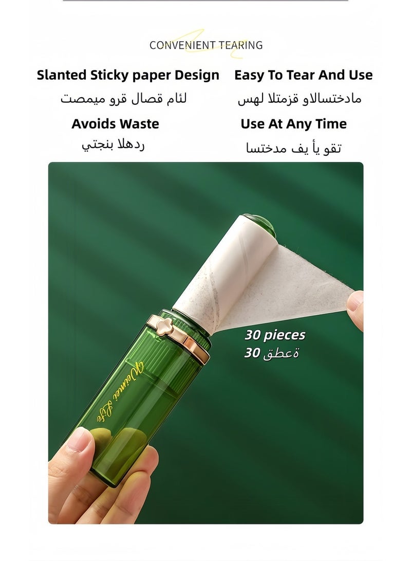 Portable Mini Lint Roller,Portable Clothing Lint Remover with Cover and 4PCS Replacement Refills, Handheld Pet Hair Remover for Carpets, Sofa, Clothes, Furniture, Cars / Lipstick Shape / Green /10.5CMX2.3CM - Image 2