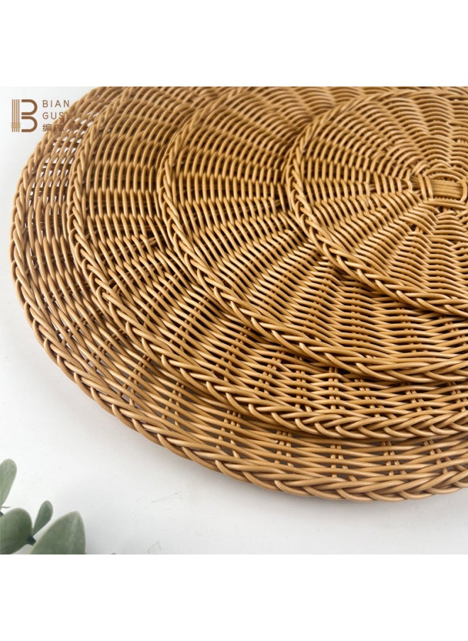 Generic - Simple Style Imitation Rattan Woven Place Mat Imitation Autumn Rattan Anti-scalding Heat Insulation Mat Home Decorative Shooting Props Pp Coaster Pot Mat-Color:Black Spot-Specifications:38cm - Image 1