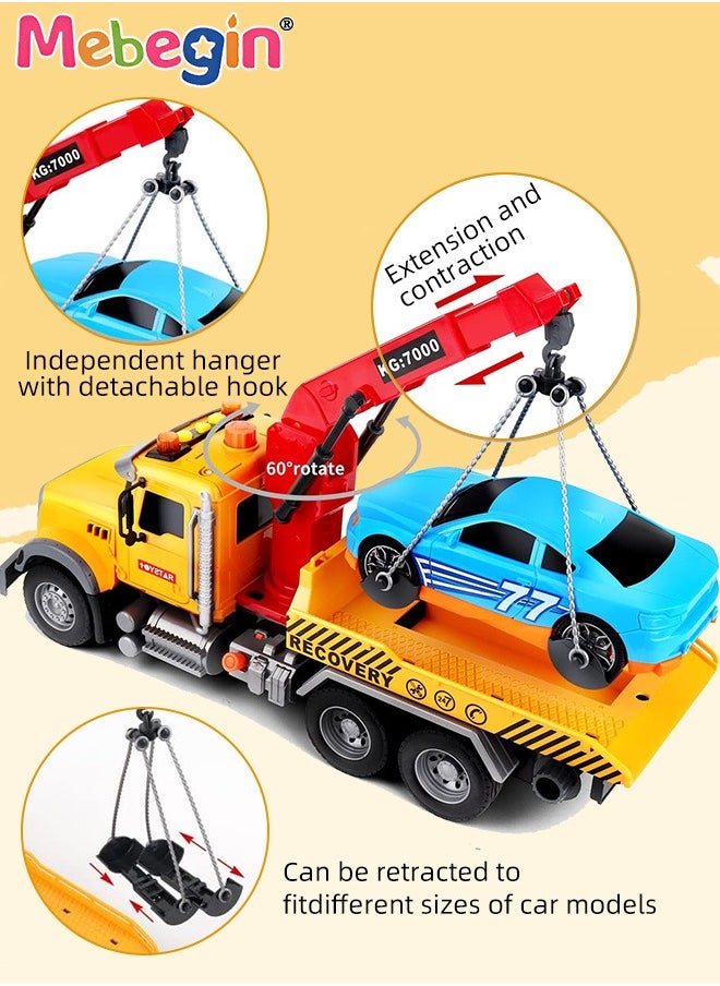 MEBEGIN Rescue Trailer Toy with Extendable Transmission Panel and Removable Lifting Tower, Friction Powered Tow Truck Toy Set with 1 Roadster, Creative Crane Toy with Lights and Sounds, Fun Car toy, Ideal Gift for Kids Aged 3+  - Image 2