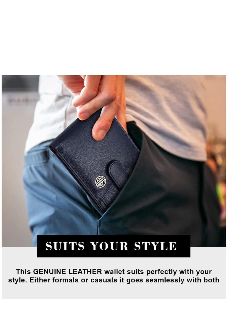 Leather Wallet for Men|5 Card Slots| 1 Coin Pocket| 2 Hidden Compartment|2 Currency Slots, Blue, Minimalist