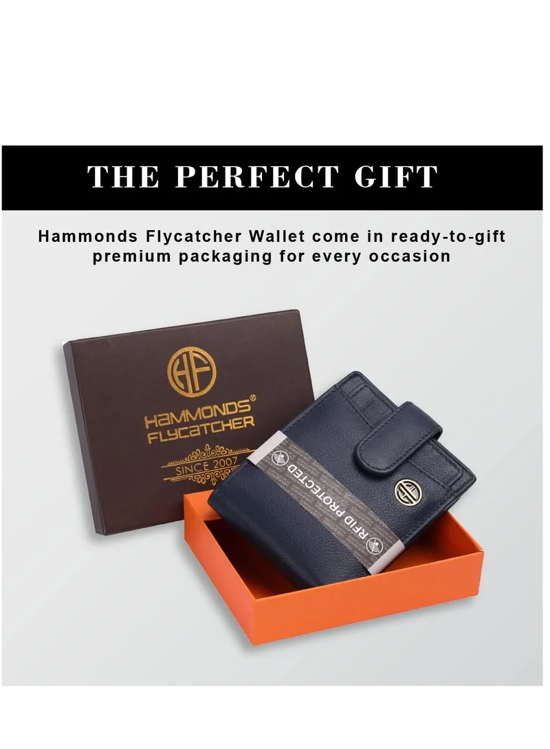  هاموندز فلاي كاتشر محفظة جلدية للرجال | ٥ فتحات للبطاقات | جيب واحد للعملات المعدنية | حجرتان مخفيتان | فتحتان للعملات، لون أزرق، تصميم بسيط