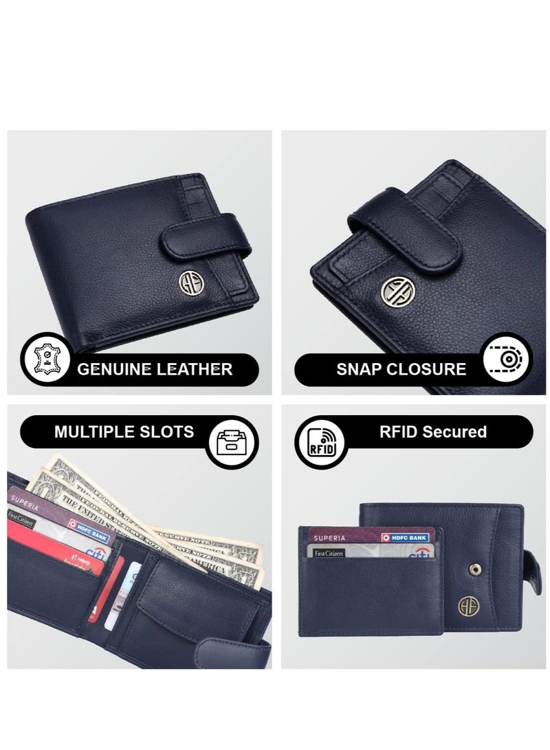 Leather Wallet for Men|5 Card Slots| 1 Coin Pocket| 2 Hidden Compartment|2 Currency Slots, Blue, Minimalist