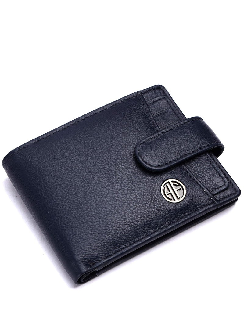 Leather Wallet for Men|5 Card Slots| 1 Coin Pocket| 2 Hidden Compartment|2 Currency Slots, Blue, Minimalist