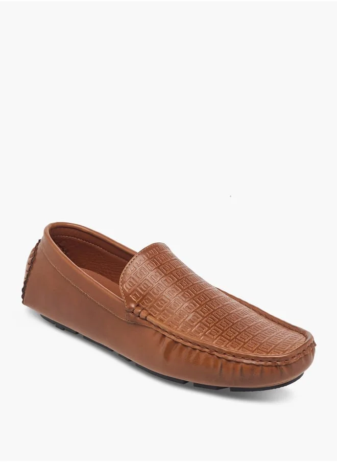 دوتشيني Men's Monogram Textured Slip-On Moccasins