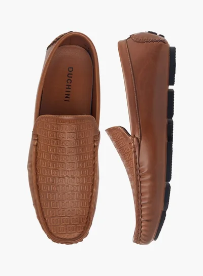 DUCHINI Men's Monogram Textured Slip-On Moccasins