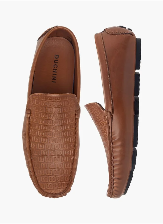 دوتشيني Men's Monogram Textured Slip-On Moccasins