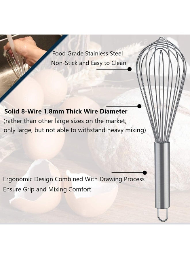 Whisks for Cooking – 3 Pack Stainless Steel Whisk Set for Blending, Whisking, Beating & Stirring – Enhanced Balloon Wire Whisks, Reinforced 8-Wire Food-Grade Metal Design, Easy to Clean - Image 2