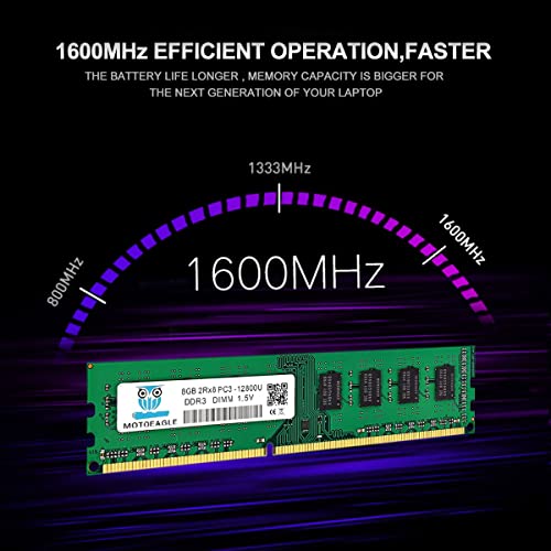 Motoeagle 16GB (2X8GB) PC3-12800U DDR3-1600 UDIMM 2Rx8 DIMM RAM DDR3 8GB 1600MHz SDRAM 240-Pin 1.5V CL11 Non-ECC Desktop PC Memory Kit DIMM - Image 3