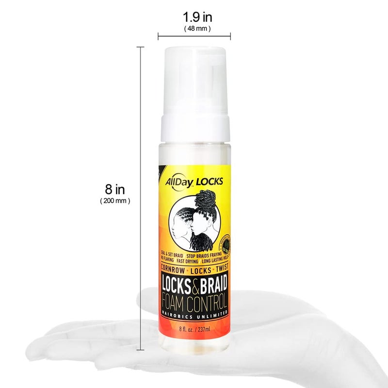 AllDay Locks Braid Foam | Long Lasting Mousse for Style & Shine | No Frizz or Fraying | Moisturizes & Seals Braids, Locks, Twists, Cornrows | 8 oz, 2-pack - Image 3