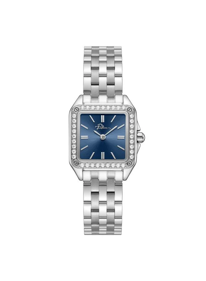 POLICE Omaha Blue Dial Stainless Steel Bracelet Analog Watch for Women, 27.8mm