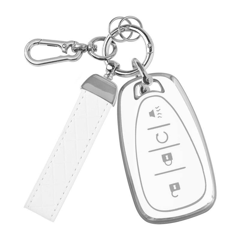 Rislobx Key Fob Cover Fit for Chevy Key, Car Key Case Protector for Volt Bolt Spark Equinox Traverse Trax (4 Buttons S-White) - Image 1