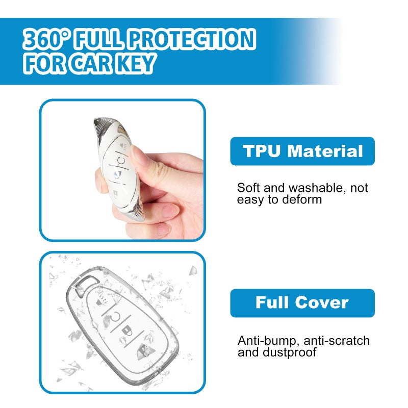 Rislobx Key Fob Cover Fit for Chevy Key, Car Key Case Protector for Volt Bolt Spark Equinox Traverse Trax (4 Buttons S-White) - Image 5