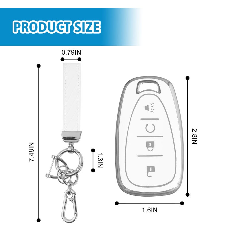 Rislobx Key Fob Cover Fit for Chevy Key, Car Key Case Protector for Volt Bolt Spark Equinox Traverse Trax (4 Buttons S-White) - Image 3