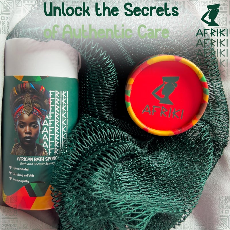 AFRIKI African Net Sponge â€“ Exfoliating Body Scrubber, Black Owned & Rooted in Africa, All Skin Types | 45 in Long (Forest Green) - Image 4