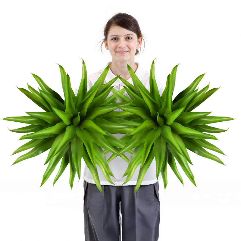 Velener Outdoor Fake Agave Artificial Plant, Unpotted Fake Plant for Room Decor, UV Resistant Faux Agave Plant for Outdoor/Indoor Decor, 22 inches, 2 Pack(43 Leaves) - Image 1