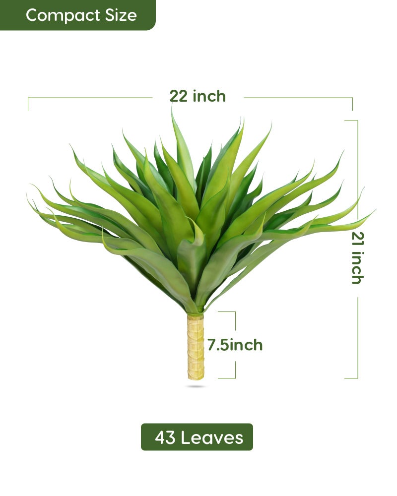 Velener Outdoor Fake Agave Artificial Plant, Unpotted Fake Plant for Room Decor, UV Resistant Faux Agave Plant for Outdoor/Indoor Decor, 22 inches, 2 Pack(43 Leaves) - Image 2