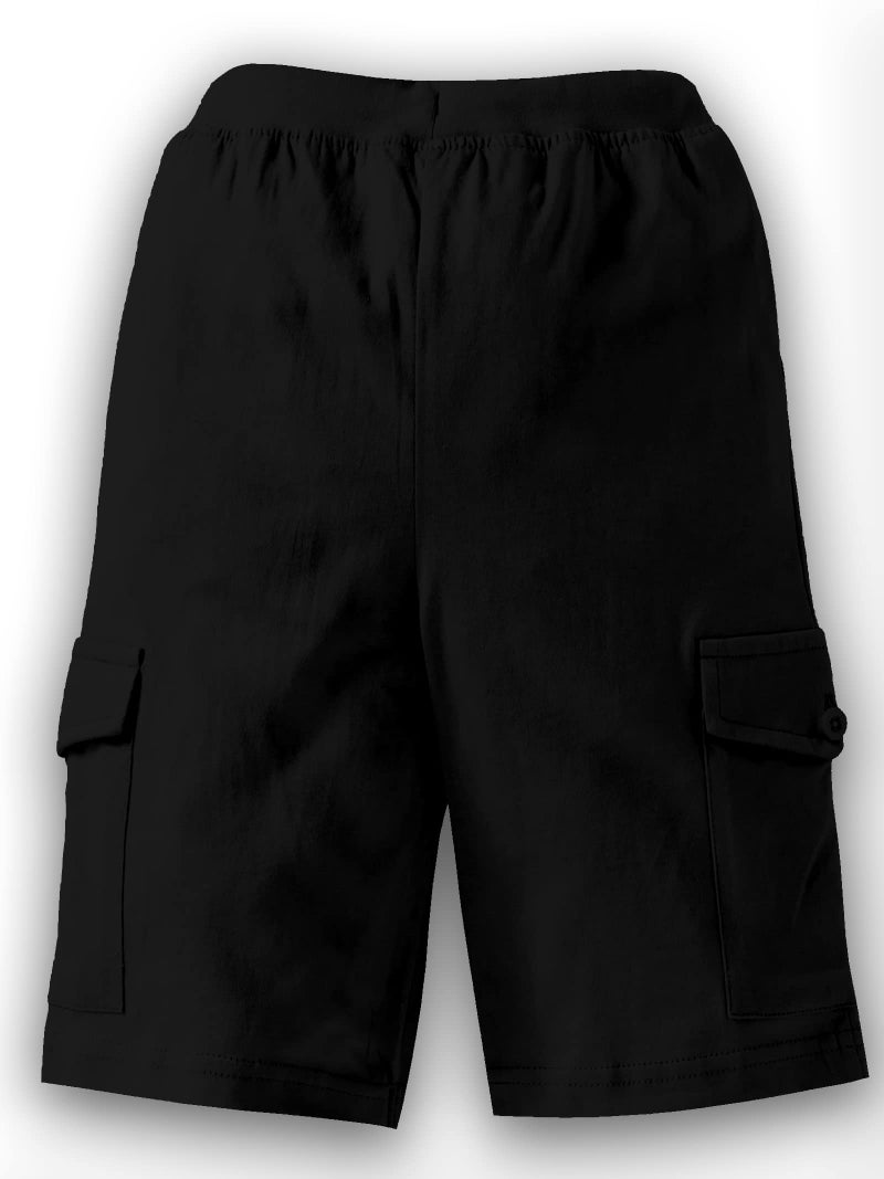 KiddoPanti Boys Knit Solid Cargo Shorts Pack of 2 | 100% Cotton | Comfortable Rib Waistband | 2 Front Pockets & 2 Cargo Pockets | Sport Bermuda Half Pant for Boys, Grey Melange & Jet Black - 4-6Y - Image 4