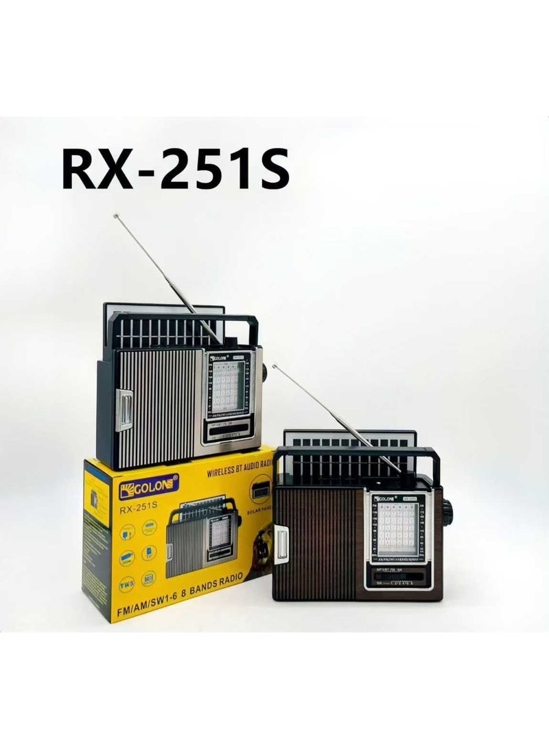 مكبر صوت إليتري RX-251 S ريترو محمول يعمل بالطاقة الشمسية لاسلكي بلوتوث قابل لإعادة الشحن راديو AM/FM/SW