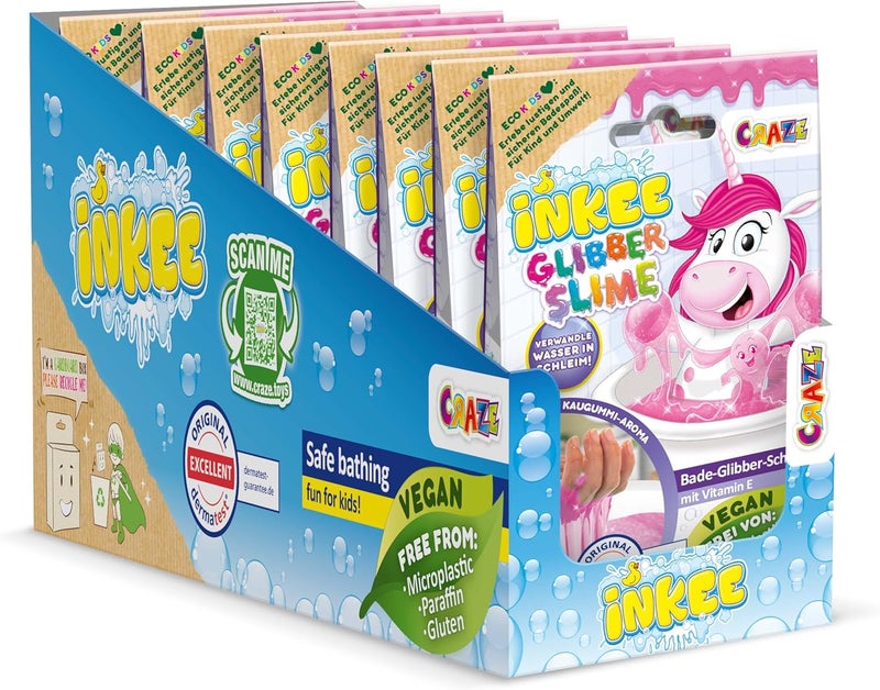 INKEE Unicorn Bath Slime 8 Pack Bubble Gum Scented Pink Glitter Slime Powder with Vitamin E Fun Bath Toy Set for Kids Ages 3 Creative Gift for Girls and Boys