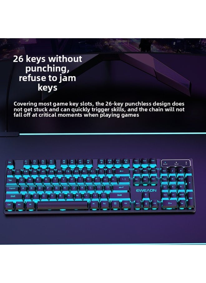 Notebook Computer Competitive Real Game Wired Electric Desktop Special Mechanical Wireless Keyboard Mouse Feel Keyboard Mouse Suit-Color:Genuine Mechanical Feel★Cool Lights - Black Rainbow Light [classic Version] + Silent Mouse - No - 104 Keys - Official Standard