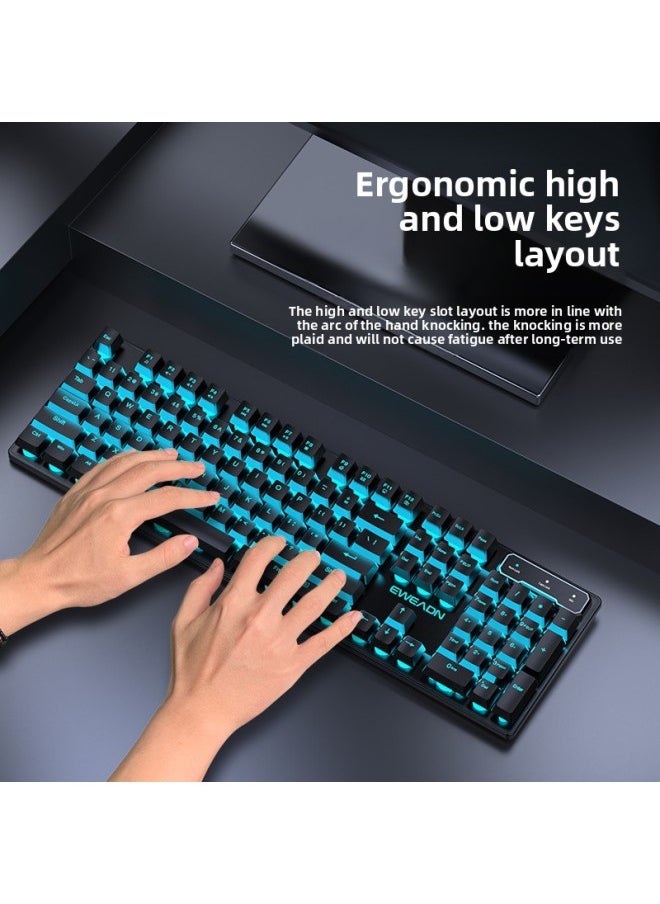 Notebook Computer Competitive Real Game Wired Electric Desktop Special Mechanical Wireless Keyboard Mouse Feel Keyboard Mouse Suit-Color:Genuine Mechanical Feel★Cool Lights - Black Rainbow Light [classic Version] + Silent Mouse - No - 104 Keys - Official Standard