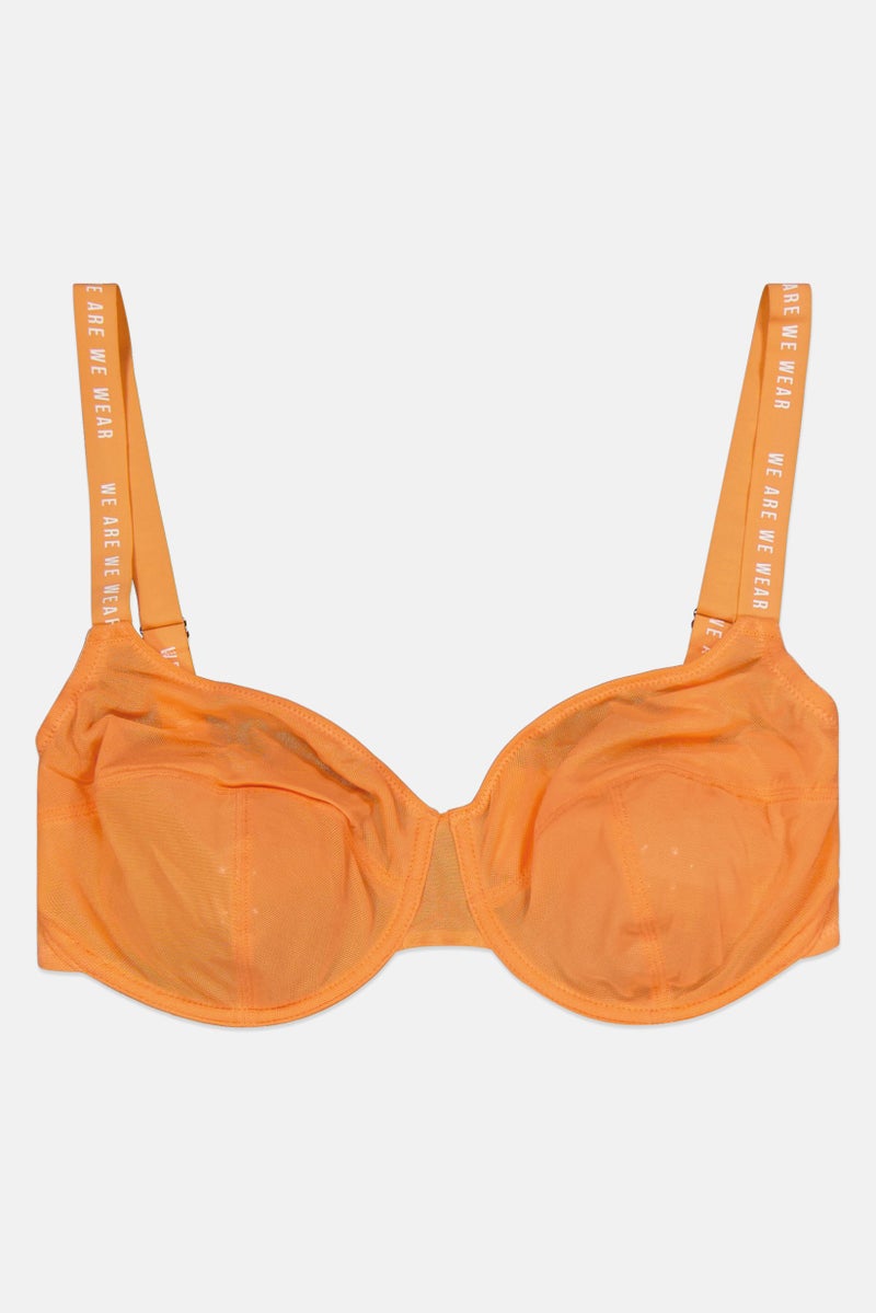 We Are We Wear Women Textured Non Padded Underwired Lace Bra, Orange  - Image 1