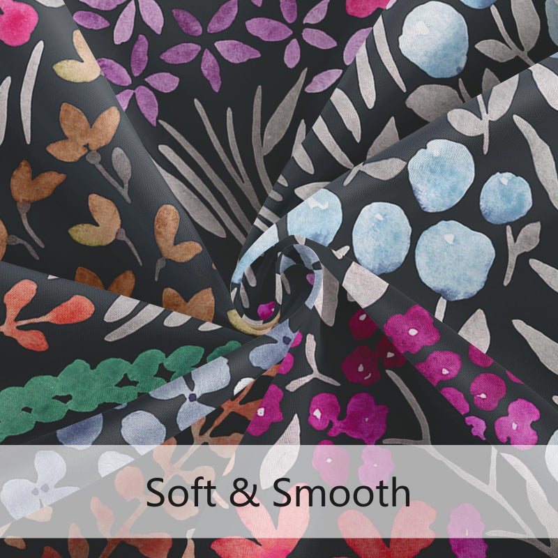 MAYZUS Extra Long Shower Curtain 72 x 96 Inch  Floor to Ceiling X-Long Tall Cute Floral Shower Curtain for Bathroom  Black Hot Pink Wildflower Boho Cottagecore Fabric Shower Curtain Set with Hooks - Image 4