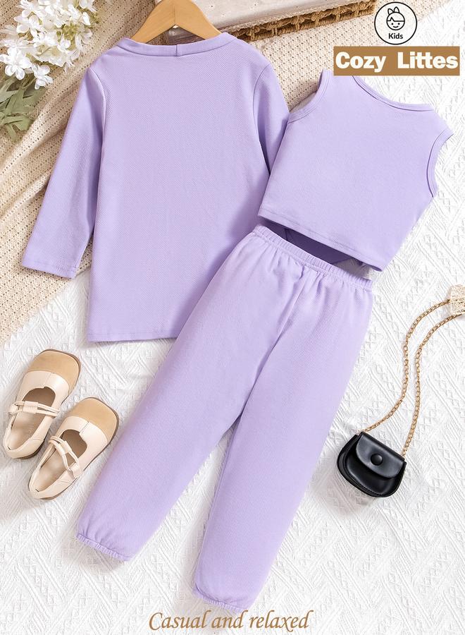 Take Two Girls Lilac Tank With Joggers And Jackets Set - Image 2