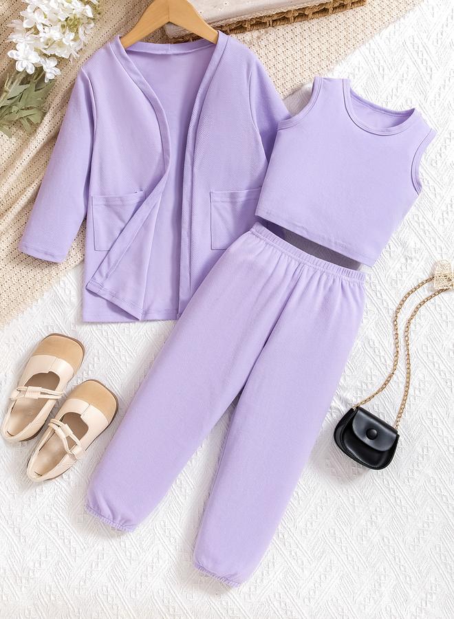 Take Two Girls Lilac Tank With Joggers And Jackets Set - Image 1