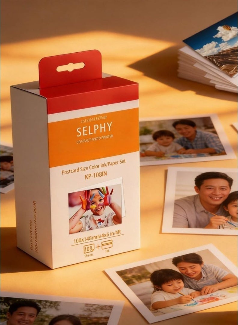 كانون كي بي-108 بوصة حبر ملون وورق صور لطابعات سيلفي ، 108 ورقة ، 4 * 6 بوصة - Image 3