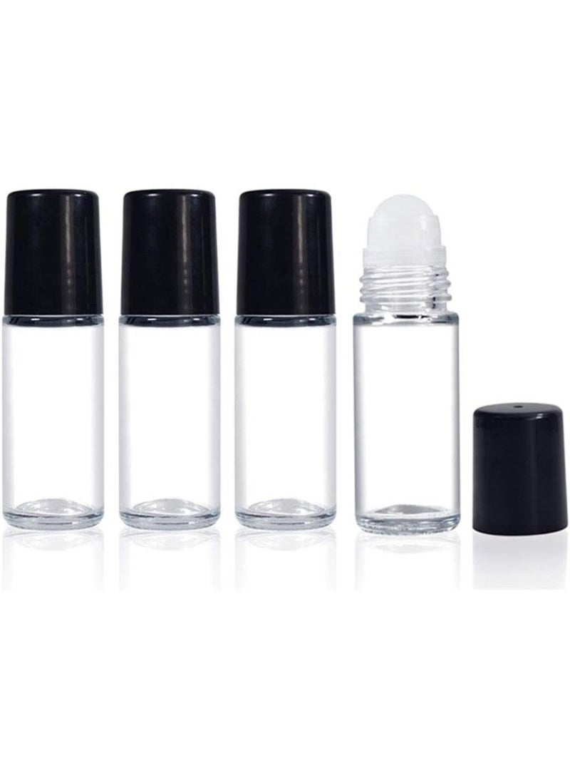 4PCS 30ml Essential Oil Roller Bottles,Empty Refillable Clear Glass Roll-on Bottles Perfume Roller Bottles with plastic Roller Balls and Black Lids - Image 1