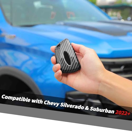 Jimen for Silverado Key Cover, Key Fob Case Shell Protector Fit for Silverado/ Suburban/ Tahoe 2020-2024 (Carbon Fiber) - Image 2
