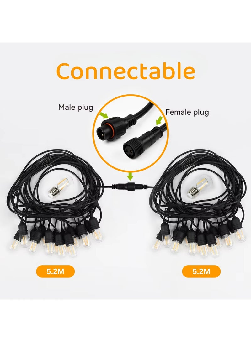 Outdoor String Lights 2W with 10 Edison Shatterproof LED Bulbs 5.2m  - IP65 Waterproof Patio Hanging Lights for Garden, Cafe, Romantic Dinner or Wedding Party - Warm White 2700K. - Image 5