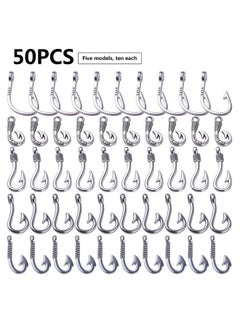 BronaGrand BronaGrand Fish Hooks Charms, 50pcs Antique Silver Fishhook Pendants Charm Fish Hook Bead Charms for DIY Bracelet Necklace Keychains Jewelry Crafts Making Supplies, 5 Styles  - Image 2