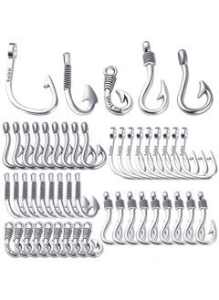 BronaGrand BronaGrand Fish Hooks Charms, 50pcs Antique Silver Fishhook Pendants Charm Fish Hook Bead Charms for DIY Bracelet Necklace Keychains Jewelry Crafts Making Supplies, 5 Styles  - Image 1