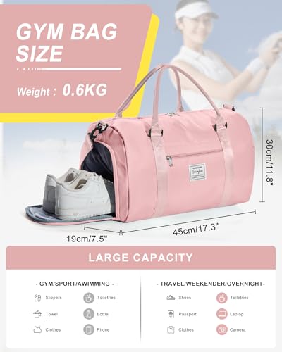 WISEPACK Gym Bag Womens Mens with Shoes Compartment and Wet Pocket Travel Duffel Bags for Women for Plane Sport Gym Tote Bags Swimming Yoga Small Waterproof Weekend Overnight Carry on Bag Hospital Holdalls - Image 3