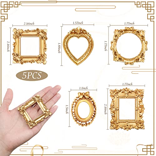 Vicenpal 100 Pieces Gold Vintage Resin Picture Frame Antique Photo Mini Resin Jewelry Display Photography DIY Small Frame for Manicure Photo Home Decoration - Image 3