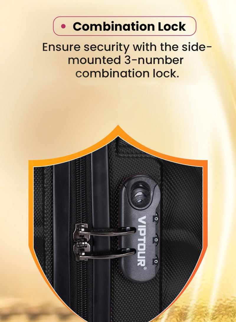 VIPTOUR ABS Material 3-Piece Hard Case Trolley Luggage Set, 4 Quiet 360° Spinner Wheels Suitcase With Combination Lock, Small (2.5kg), Medium (3kg), Large (3.8kg) (20''/24''/28'') - Image 2